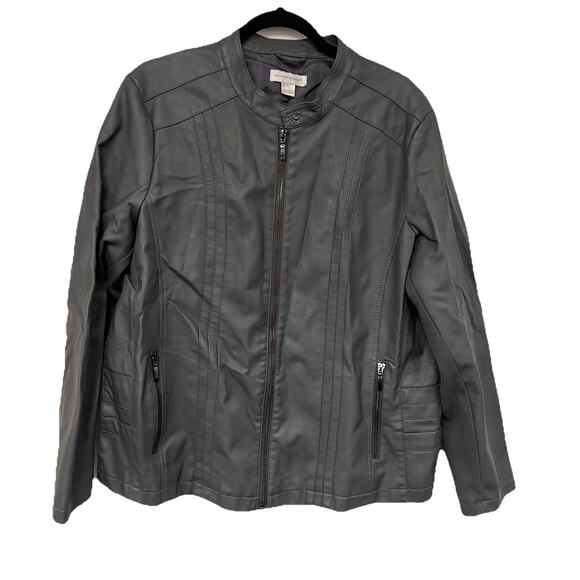 Christopher & Banks Women's Faux Leather Moto Jacket Size XL Gray Biker Zip - Picture 1 of 7